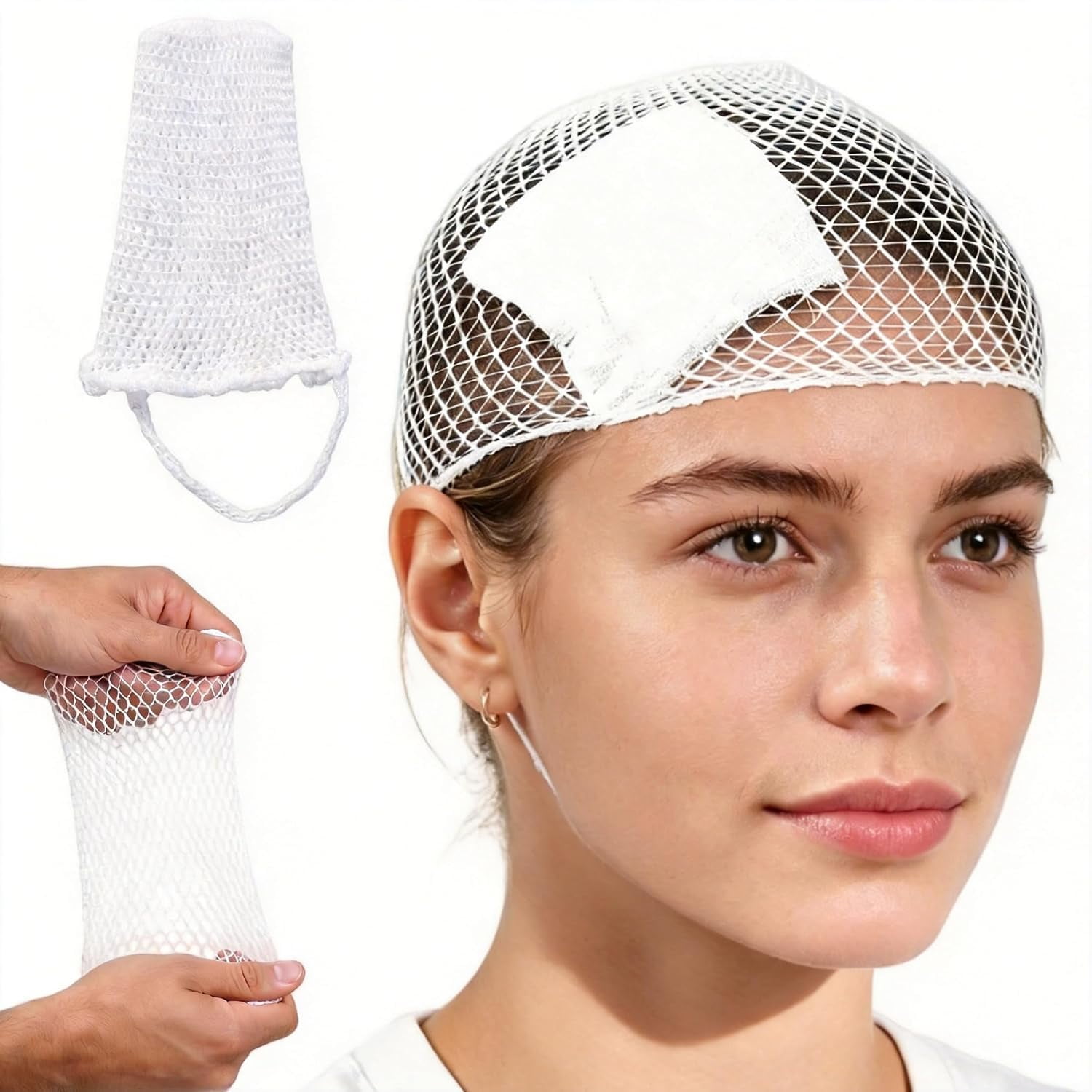 XIRQI 20 Pack Head Elastic Dressing Retainer,3.5x15CM Stretchable Mesh Net Bandage Cap,Lightweight Breathable Elastic Head Wrap for Securing Head Wound Dressings,Daily Medical Care&First Aid Use