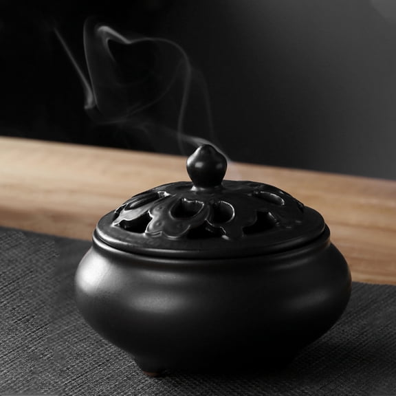 FENGGUIQU Diffusers for Home Ceramic Incense Burner Black 1Pack