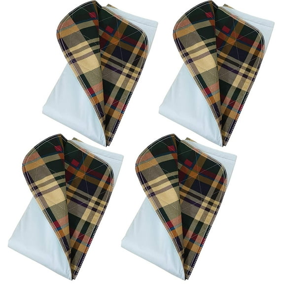 4 Pack Washable Bed Pads/Reusable Incontinence Underpads 18x24 - Warm Plaid Print - Ideal for Children and Adults Wholesale Incontinence Protection/Cloth Chucks Bed Pads Washable