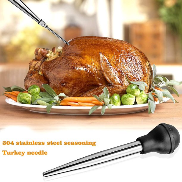Peras de salsa de acero inoxidable 304 y goma, aguja de inyección de pipeta de cocina de peras de jugo con cepillo de limpieza para cocina de barbacoa Banban ShuxiuWang 8390611608743