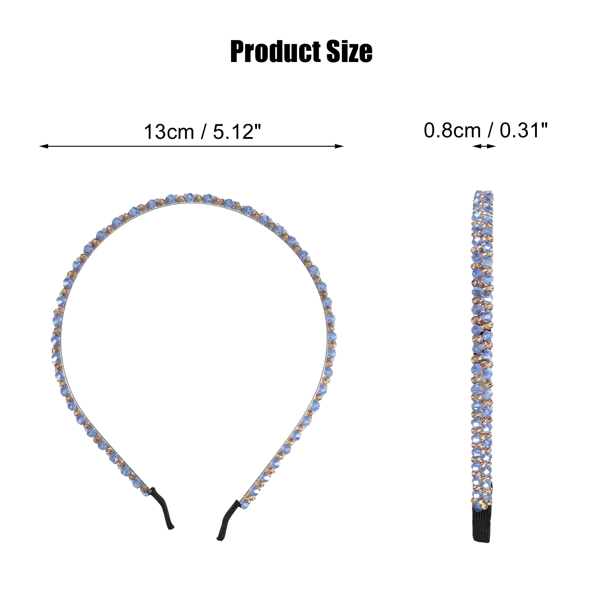 Unique Bargains 1 Pcs 2 Rows Rhinestone Headband Hairband for Women 0.31 Inch Wide Blue
