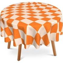 Retro Chess Board Round Table Cloth 60 Inch,Orange Checker Tablecloth Waterproof Stain Wrinkle Resistant Washable Circle Table Cover for Home Kitchen Dining Room Party Outdoor Picnic