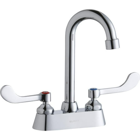 Elkay 4" Centerset with Exposed Deck Faucet with 4" Gooseneck Spout 4" Wristblade Handles Chrome Chrome