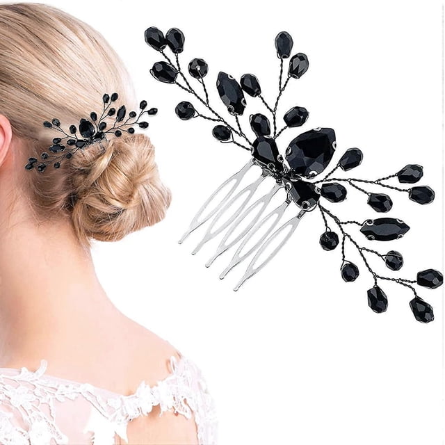 Peineta para novia KAIYANG con diamantes de imitación estilo vintage lágrima de ónix color negro