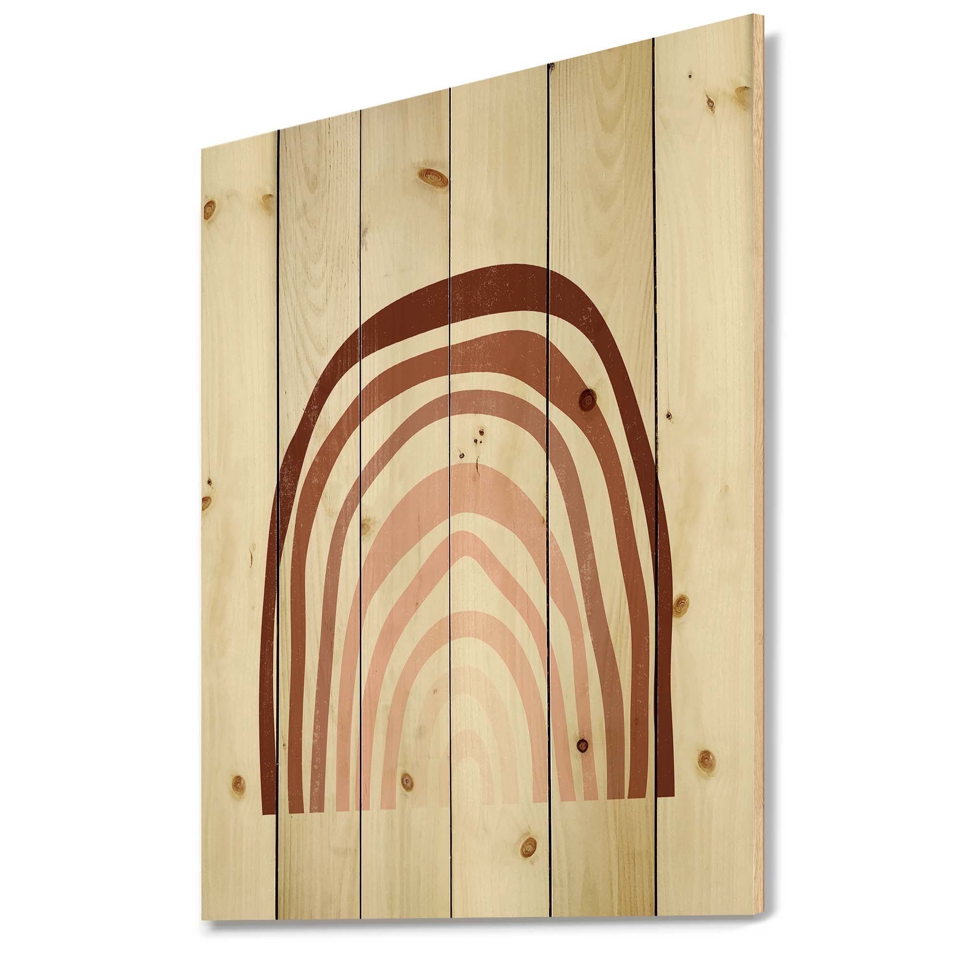 Designart 'Terracotta Minimalist Boho Art Rainbow I' Modern Print on Natural Pine Wood