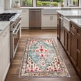 thumbnail image 3 of Wonnitar 3'x5' Boho Tribal Entryway Rug, Washable Area Rug for Kitchen Non Slip Stain Resistant, Low Pile Boho Floral Medallion Throw Rug for Bedroom Bathroom Laundry Room, Aqua Blue, 3 of 8