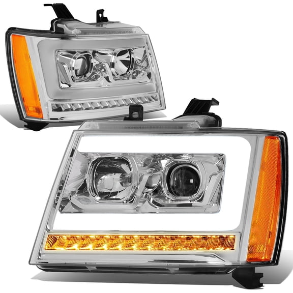 DNA Motoring For 07-14 Tahoe Suburban Avalanche LED DRL Sequential Signal Projector Headlight Pair Chrome Amber
