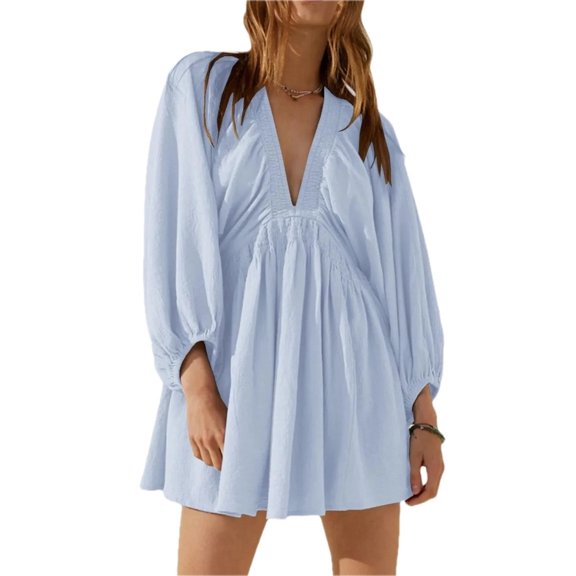 Women's Textured V Neck Mini Dress with Ruched and Buttoned Details Polyester % for Elegant Everyday Wear All Year