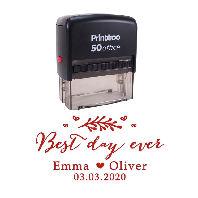 Printtoo Personalized Red Self Inking Best Day Ever Custom Wedding Favor Rubber Stamper-68 x 30 mm