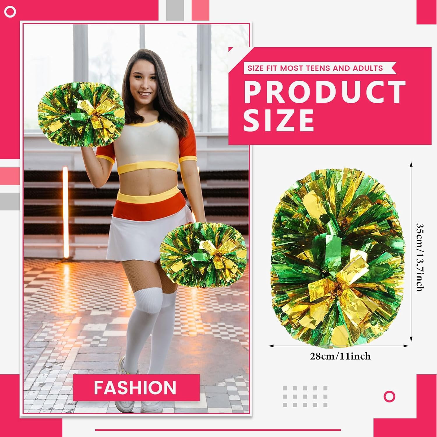 24 PCS pom poms Cheerleading,13.8inch Sports Team Spirits Cheering Squad Dance Training with Handle