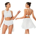 thumbnail image 5 of Sholeno Women's Lyrical Dance Outfits Halter Sleeveless Shiny Dance Crop Top with Skirt Dancewear White S, 5 of 6