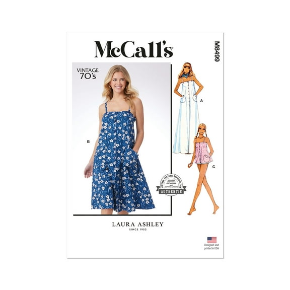 McCall's Sewing Pattern 8499 - 1970s Misses' Dress and Top by Laura Ashley, Size: H5 (6-8-10-12-14)