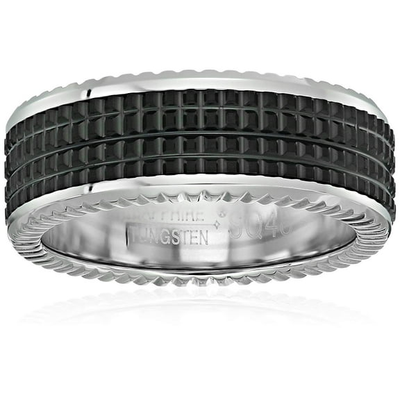 Forever Facets Black Rugged Design Sapphire Tungsten Comfort Fit Wedding Band, Male, Size 8.5