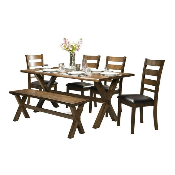 Topline Home Furnishings Ensemble de salle à manger rustique en bois 6 pièces