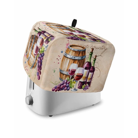 Vintage Watercolor Wine Toaster Cover 2 Slice, Small Kitchen Appliance Covers, Farmhouse Cask Grapes Country Toaster Oven Cover with Loop, Bread Machine Cover Polyester Dust Cover Protection