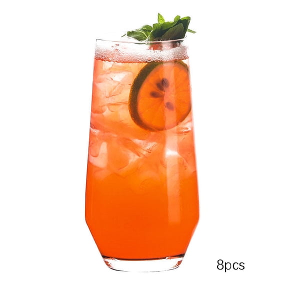 BPPEG 16 Oz Drinking Glasses Set of 8, Highball Glasses, Tall Water Glasses, Lead-Free Crystal Glassware, Glass Cups for Mojito, Cocktail, Juice, Bar, Kitchen & Everyday Use