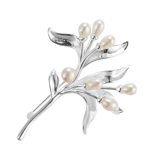 Broche de plata de ley diseño clásico de olivo perlado, Plata de ley , perla, nácar