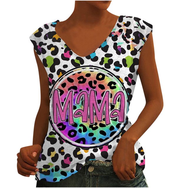 Cameland Womens Veat Causal V-Neck Baseball Printing Sleeveless Summer Tank Tops
