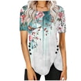 thumbnail image 2 of Aloohaidyvio Clearance Women's Casual Round Neck Casual Button Printed Short Sleeve Blouse Short Sleeve Round Neck Blouse/Shirt, 2 of 5
