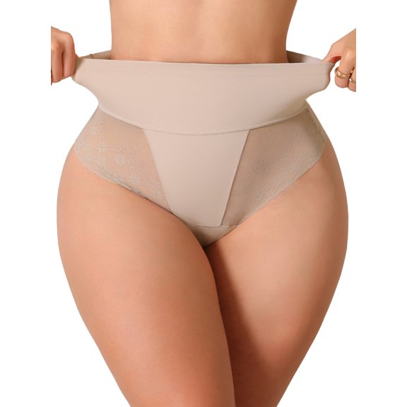 INSPIRE CHIC Mesh Shapewear Tangas for Women Lace See Through Tummy Control Panties Bodyshaper XL Brown