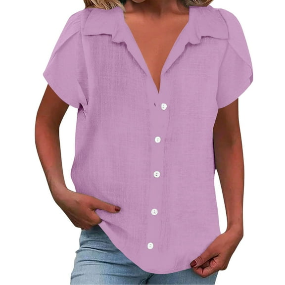 yunLCZ Women's Button Down Shirt Short Sleeve Shirts For Women Casual Summer 2025 Collared Down Cotton Linen Tops Loose Fit Blouse Clothing