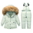 thumbnail image 1 of JiAmy Boys Girls Snowsuits Down Jacket and Snow Trousers Set Kids Toddler Hooded Puffer Jacket Snow Bib Pants Outfit Ski Suit, 1 of 3