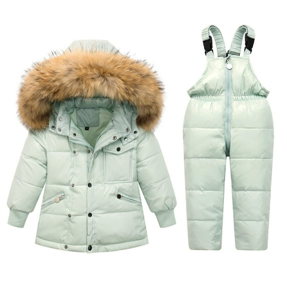 JiAmy Boys Girls Snowsuits Down Jacket and Snow Trousers Set Kids Toddler Hooded Puffer Jacket Snow Bib Pants Outfit Ski Suit