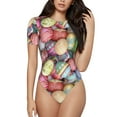 thumbnail image 2 of Uemuo Easter Eggs Pattern Women's One Piece Short Sleeve Swimsuit Rash Guard Surfing Modest Quick-drying Swimsuit Beach Essentials-X-Large, 2 of 9