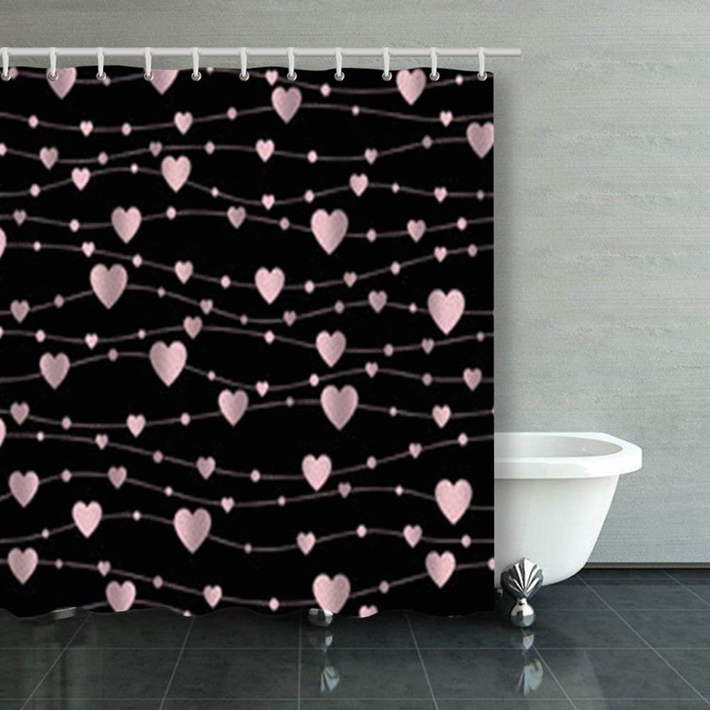 ARTJIA Holiday Seamless Pattern Pink Hearts Shower Curtains Bathroom