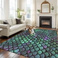thumbnail image 3 of Area Rug for Living Room, Coastal Teal Green Non-Slip Indoor Large Carpet for Bedroom/Dining Room, Modern Ocean Mermaid Scales Washable Low-Profile Rectangle Floor Runner Rugs - 5 x 8 Ft, 3 of 7