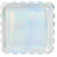 thumbnail image 3 of Sparkle and Bash 48-Pack Holographic Square Paper Plates - 9 in Silver Scalloped Edge - Disposable Party Plates & Iridescent Finish, 3 of 4