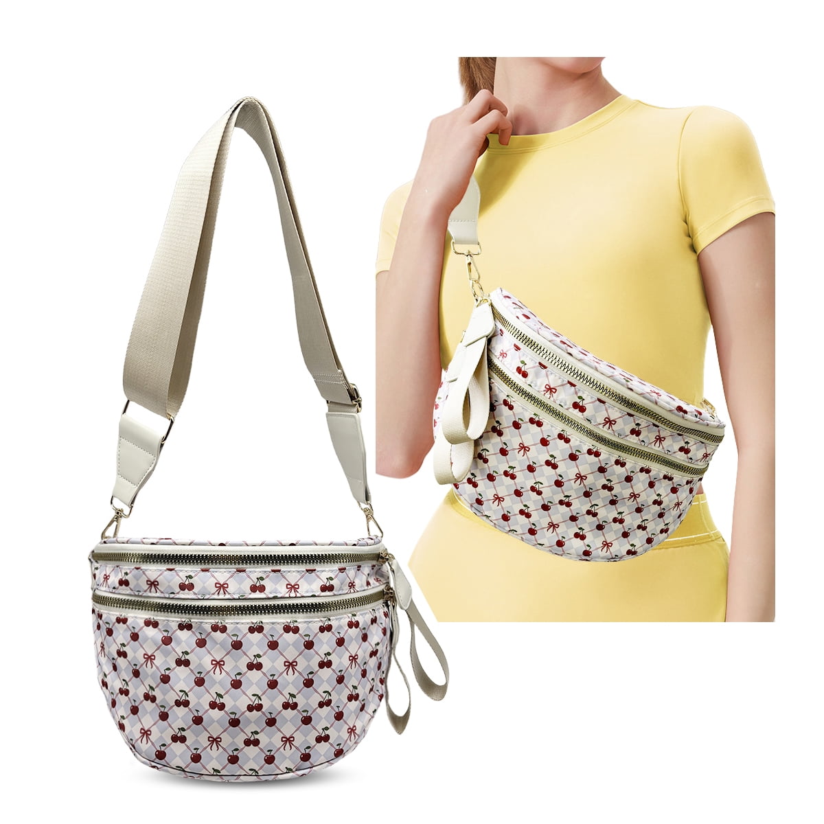 Bum Bags Plus Size Fanny Pack Sling Bag Belt Bag for Women Travel, Checkered Nylon Crossbody Bags for Women