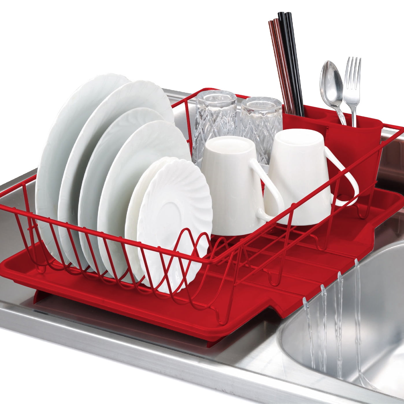 Home Basics 3 Piece Kitchen Sink Dish Drainer Set Black