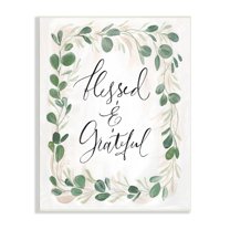 Stupell Industries Blessed & Grateful Botanical Eucalyptus Border Calligraphy Graphic Art Unframed Art Print Wall Art, Design by Caverly Smith