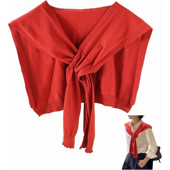 Red Knitted Sweater Shawl 2025 Lightweight Thin Casual Commute Travel Scarf Cape Wraps Detachable Collar Soft Touch Tie Up Knotted Shawls