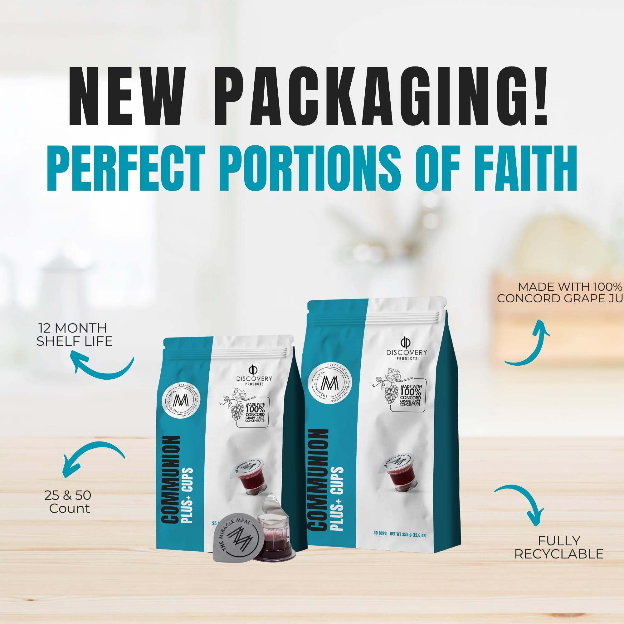Discovery Product Travel Pack - Pre-Filled Communion Plus Cup - Bag of 50 with Wafer and 100% Concord Grape Juice