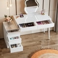 thumbnail image 4 of Tribesigns White Desk with Drawers, Modern Home Office Desk with Storage Drawers and Printer Stand, Reversible Computer Desk Vanity Desk for Bedroom, Living Room, 4 of 9