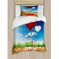 thumbnail image 1 of Hearts Duvet Cover Set Twin Size, Love Symbols Theme with Rose Petals Rustic Woods and Open Spring Sky Valentines Day, Decorative 2 Piece Bedding Set with 1 Pillow Sham, Multicolor, by Ambesonne, 1 of 3