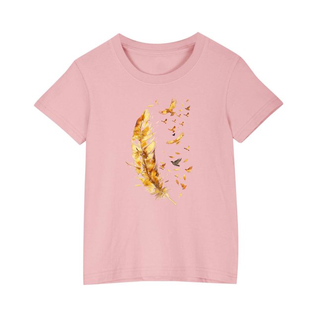 Yanlir Blouses Décontractées pour Enfants T-shirt Imprimé Mignon Été Garçons Filles T-shirt Mode Col Rond Imprimé Manches Courtes Hauts 3-10 Ans (Rose, 4 Ans)