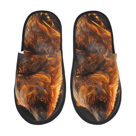 

Noikeo Gold Flame Pattern Wolf Pattern Cozy Slippers Indoor for Women and Mens Fuzzy House Shoes Soft Plush Warm Slip-on Slippers-Large