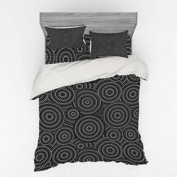 Ambesonne Black and White Bedding Set 4 Pcs, Aborginial Art, Queen, Grey Black White