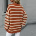 thumbnail image 4 of Odeerbi Winter Striped Knit Sweater For Women Loose Pullover Sweater 2025 Long Sleeved Round Neck Sweater Top Orange, 4 of 5