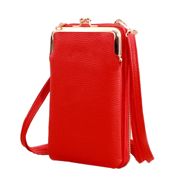 Dinheiro Bolso para teléfono móvil de mujer, bolso bandolera pequeñoRojo
