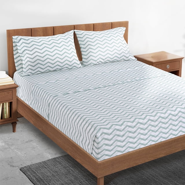 Casa Platino Juego de Sábanas Tamaño Matrimonial – Ropa de Cama de Fibra Larga 100% Algodón, Comodidad de Percal Ultra Suave, Resistente a la Decoloración, Bolsillo de 15” de Profundidad – Azul Frío Chevron