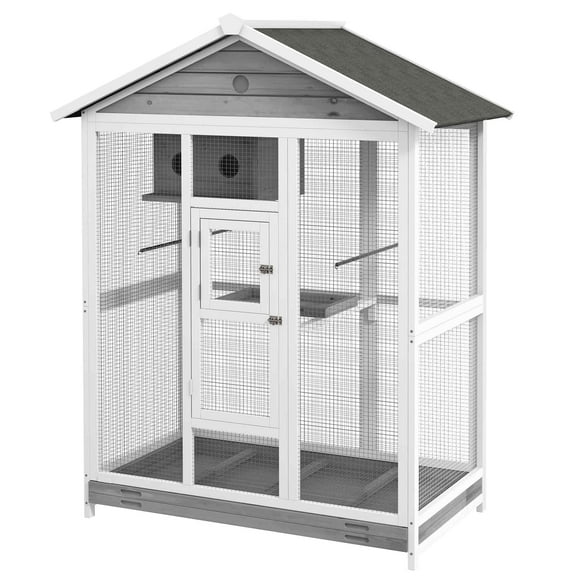 PawHut 65" Bird Cage Large Wooden Aviary for Canary with Perch, Nest, Tray