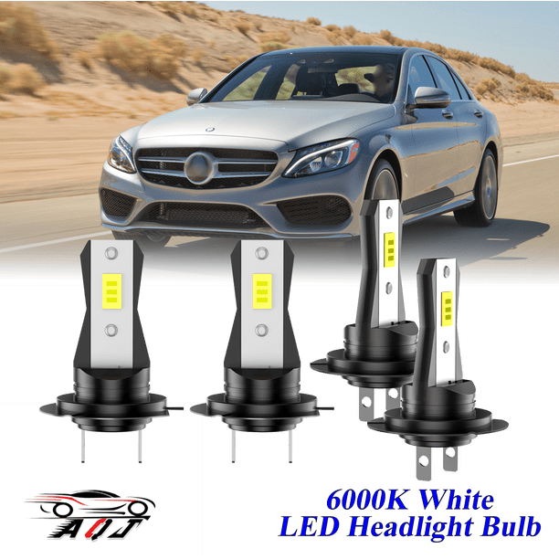 Compatible con Mercedes-Benz C-Class C350 2006-2015 Kit de bombillas LED para faros (combo de luz alta y baja) (Paquete de 4), blancas 6500K 10,000LM súper brillantes, plug and play