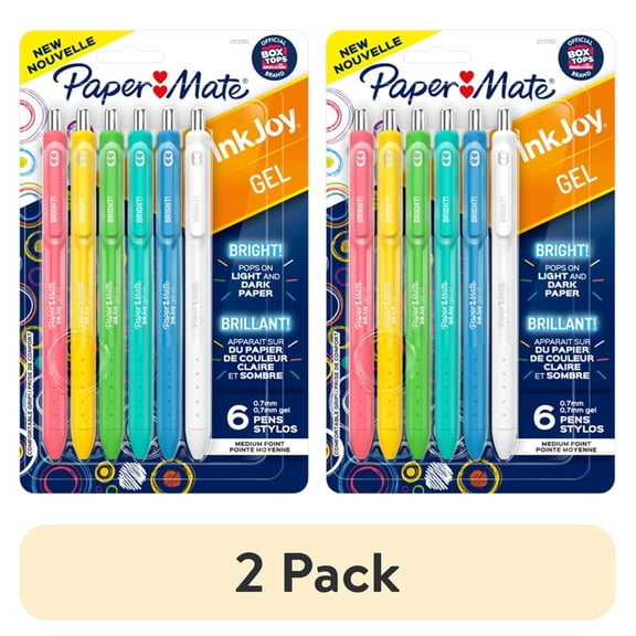 (2 pack) Paper Mate Inkjoy Gel Bright! Pens, Medium Point (0.7mm), Retractable, Assorted Opaque Ink, 6 Count