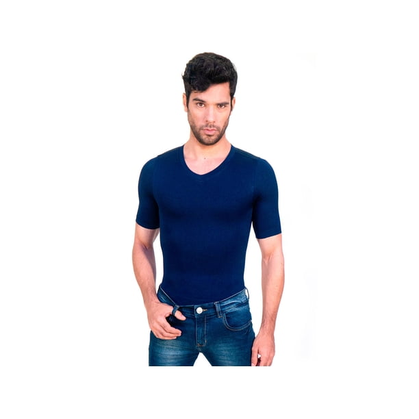 Camiseta I Love Shape Seamless Cuello V Mangas Azul M 4005