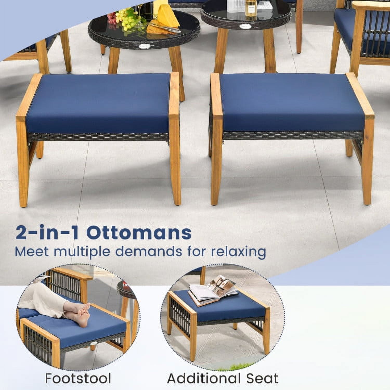 Aimee Lii 5 Piece Outdoor Conversation Set with Stable Acacia Wood Frame, Outdoor Patio Set, Navy Aimee Lii 5 Piece Outdoor Conversation Set with Stable Acacia Wood Frame, Outdoor Patio Set, Navy