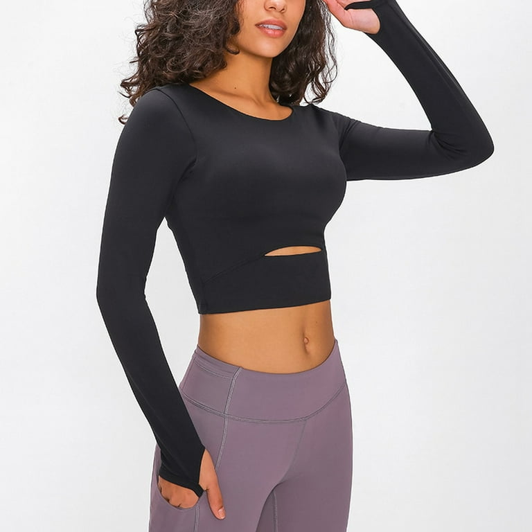 EHQJNJ Female Strappy Sports Bra Padded Sports Long Sleeve T Shirt